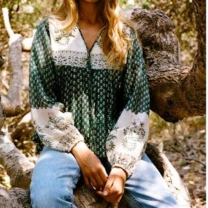 Daughters of India Floral Green Blouse